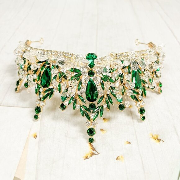 Victorian tiara, Green Crystal crown, Flower girl crown, Birthday Princess tiara main image 4